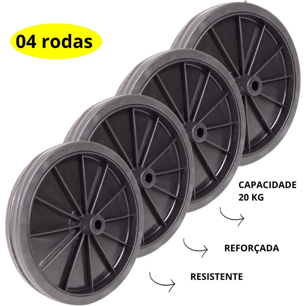 Kit 4 Roda Carrinho Feira 15 cm P/ 20 kg Mercado Compra Maleiro Bolsa Reforçado 6 Polegadas