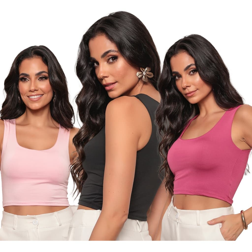Cropped Alça Grossa Feminina Suplex Duplo Forro Elegante Moda Blogueira Tendencia