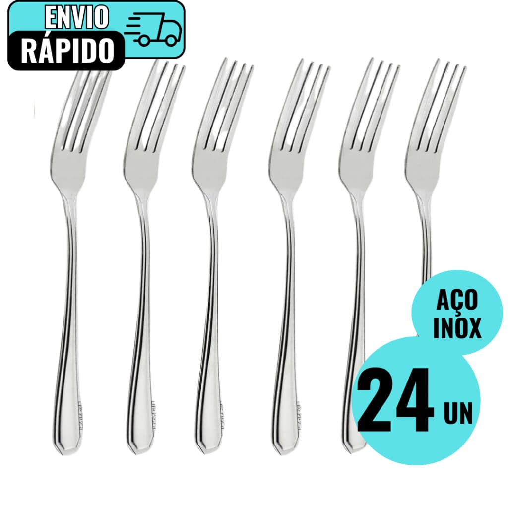 Kit Conjunto 24 Unidades Garfo De Mesa Inox Para Refeições Em Restaurante Lanchonete Buffet Bar ALI