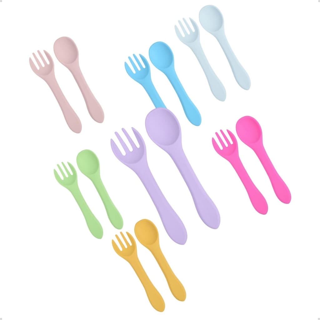 Kit Talher De Silicone Alimentar Garfo Colher Bebê Criança