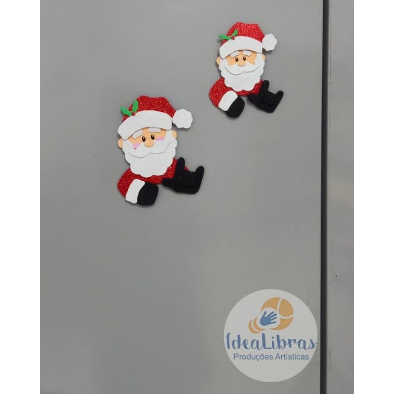 Ímã de geladeira Papai Noel c/ sinal de ILY Libras