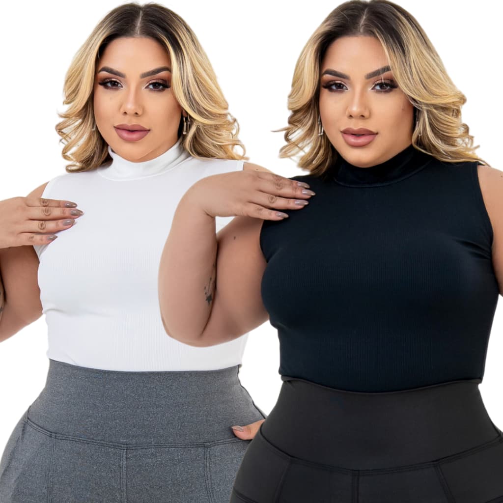 Blusa Feminina Plus Size Regata Gola Alta Canelada Premium Casual G1 a G3 Confortavel