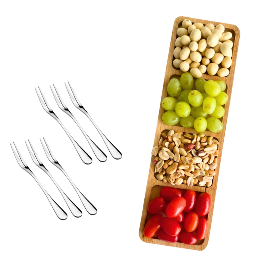 Petisqueira de Bambu Kit Petisqueira Tábua de Frios Mesa Posta com Garfos de Frutas