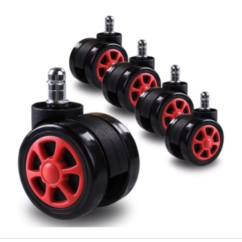 Kit 5 Rodinhas 55mm P/ Cadeira Gamer Anti-risco Silicone Vermelho