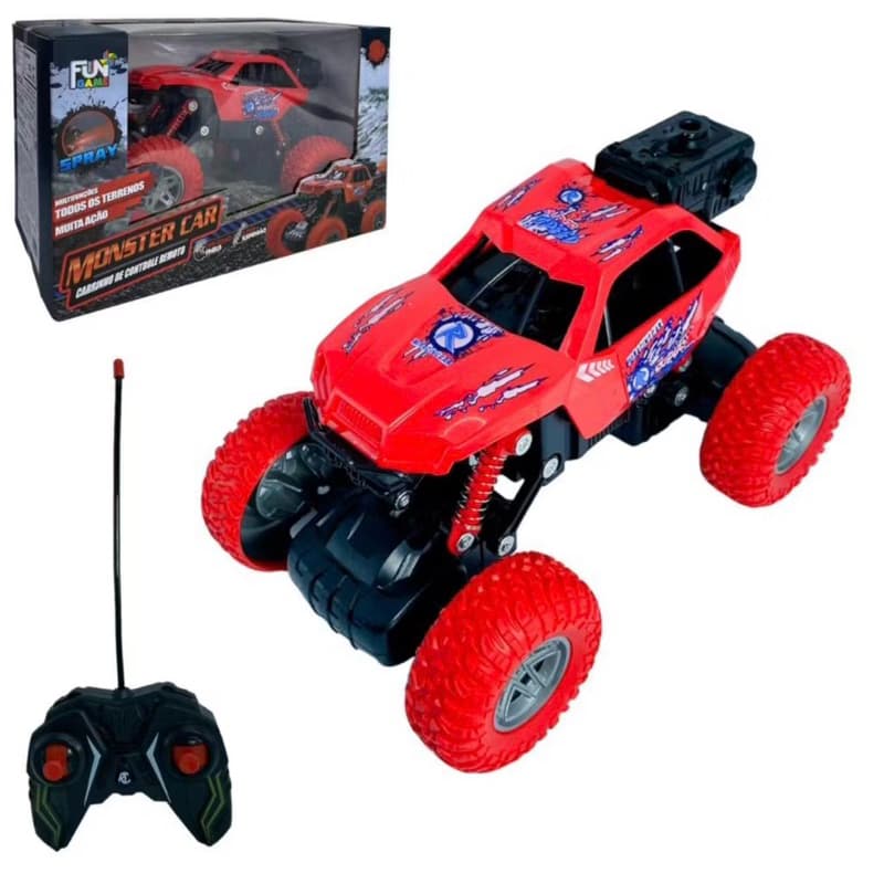Carrinho de Controle Remoto Solta Fumaça Recarregável Jeep Monster Off Road Trilha Anda Na Terra