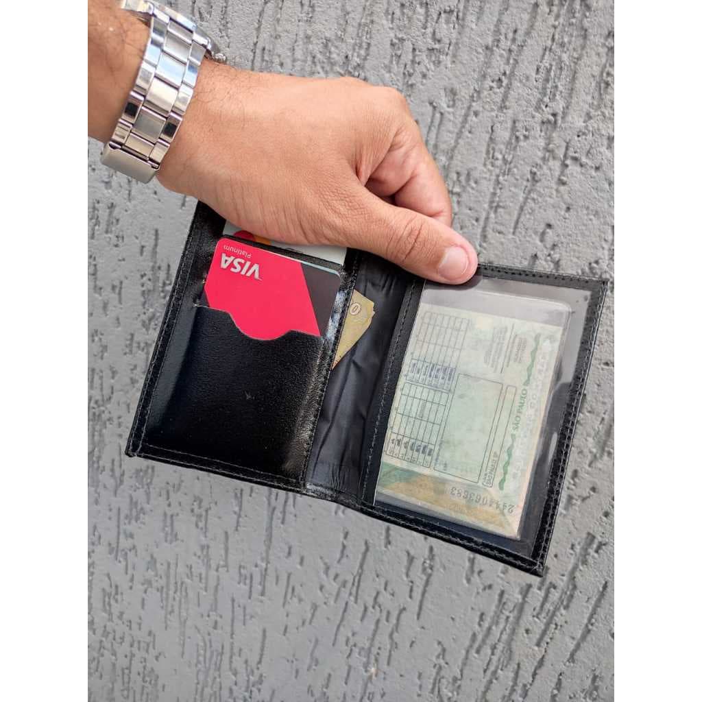 Carteira  Slim Masculina Couro CNH, Documento Porta Cartão