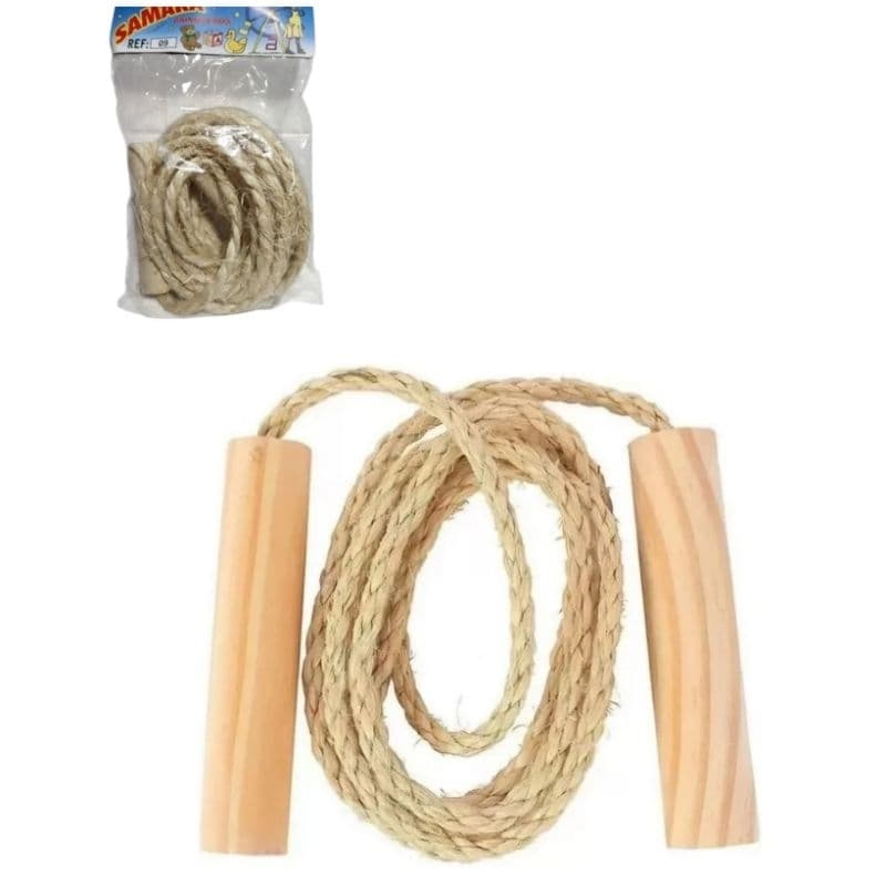 KIT 2 UNIDADE Pula Corda CABO DE MADEIRA E sisal Brinquedo Infantil 1,60m