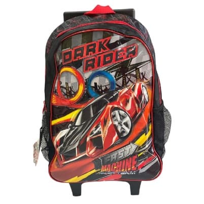 Mochila bolsa infantil Rodinhas Dark rider carros reforçada carrinho rodas menino masculino escolar