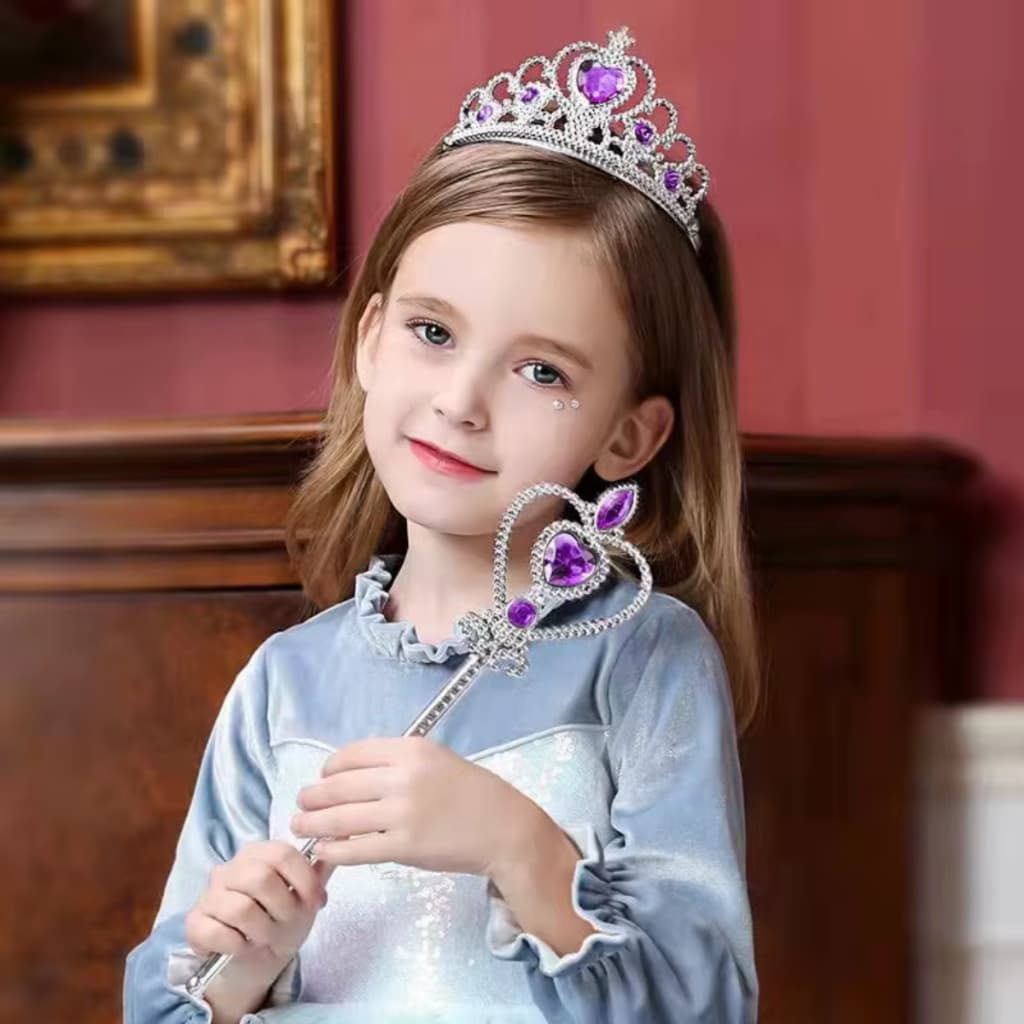 Kit Acessórios ROXO Festa Beleza Coroa e Varinha Mágica de Princesa com Enfeites Roxo