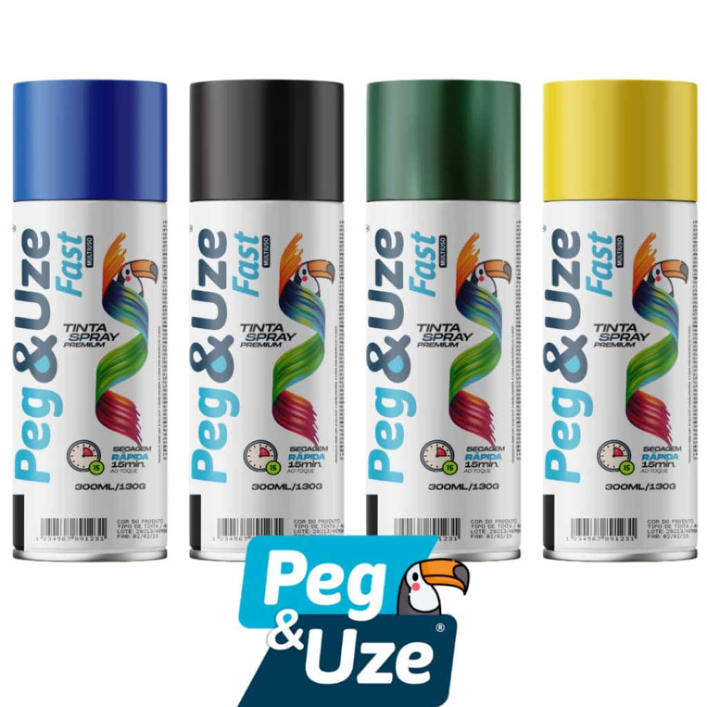 Tinta Spray Premium Uso Geral PEGeUZE Secagem Rápida Uso Interno/Externo 300ML
