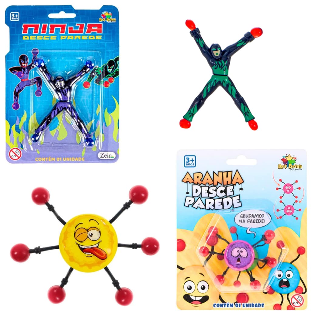 combo ninja e aranha Geleca Gruda Desce Parede Menino Menina