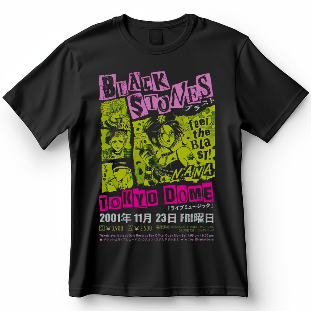 Camisa Black Stones Nana Tokyo Dome Blusa Camiseta de Anime 100% Algodão