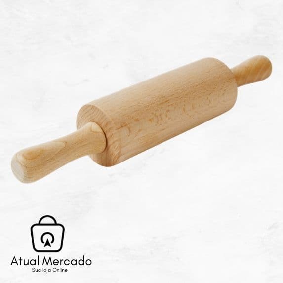 ROLO DE MADEIRA MULTIUSO PARA ABRIR MASSA, PIZZA E PÃO, DOMÉSTICO, COZINHA, PADARIA, 42CM.
