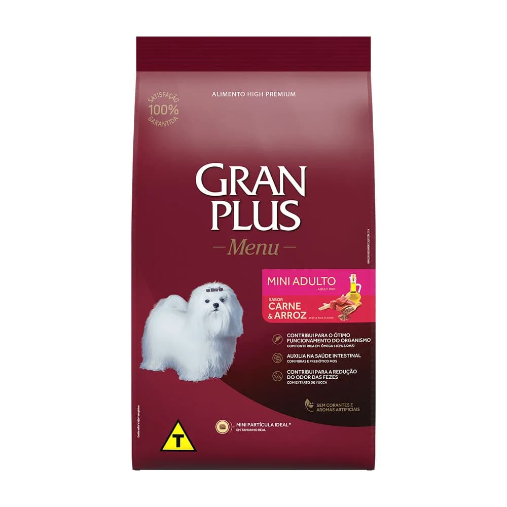 Racao GranPlus Caes Menu Adultos Mini Carne e Arroz 15kg