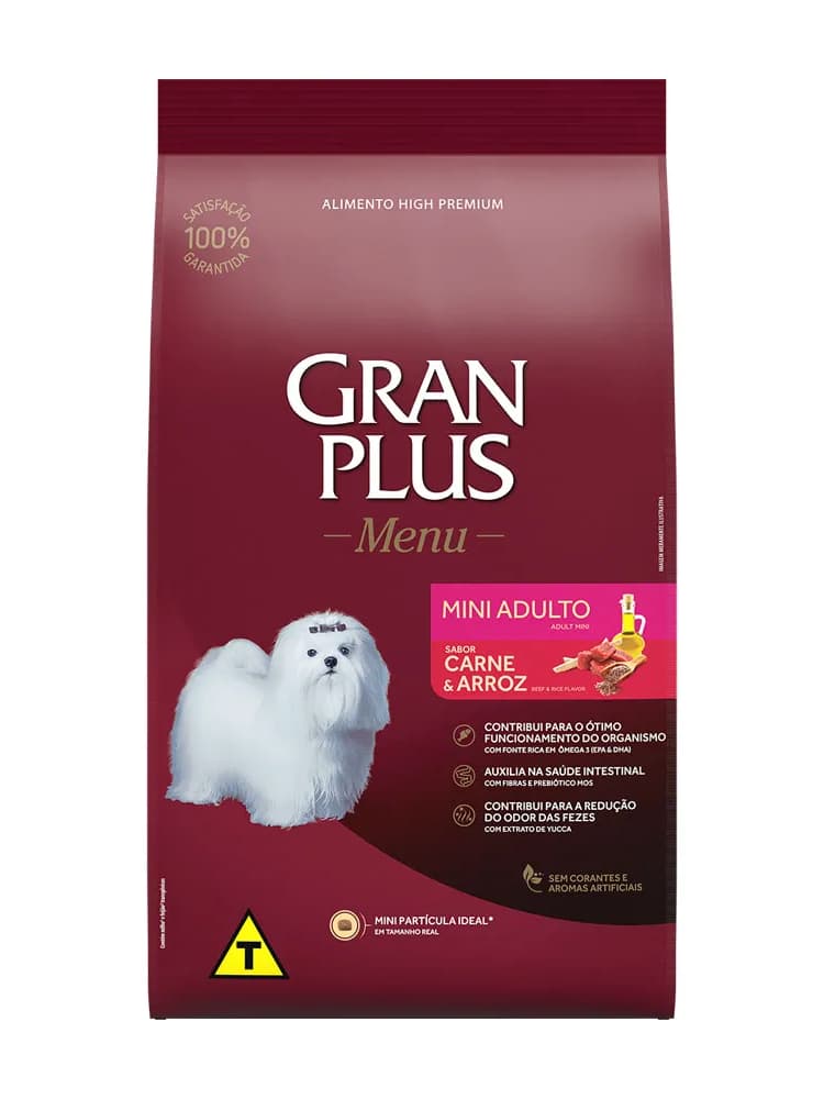 Racao GranPlus Caes Menu Adultos Mini Carne e Arroz 10,1kg