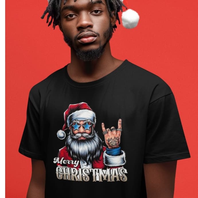 Camiseta estampada natal papai noel descolado. Camiseta masculina
