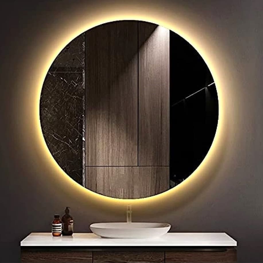 ESPELHO REDONDO DE LED SEM FIO, 60cm, 50cm, SALA BANHEIRO, COM SUPORTE INCLUSO E BOTÃO DE LIGAR