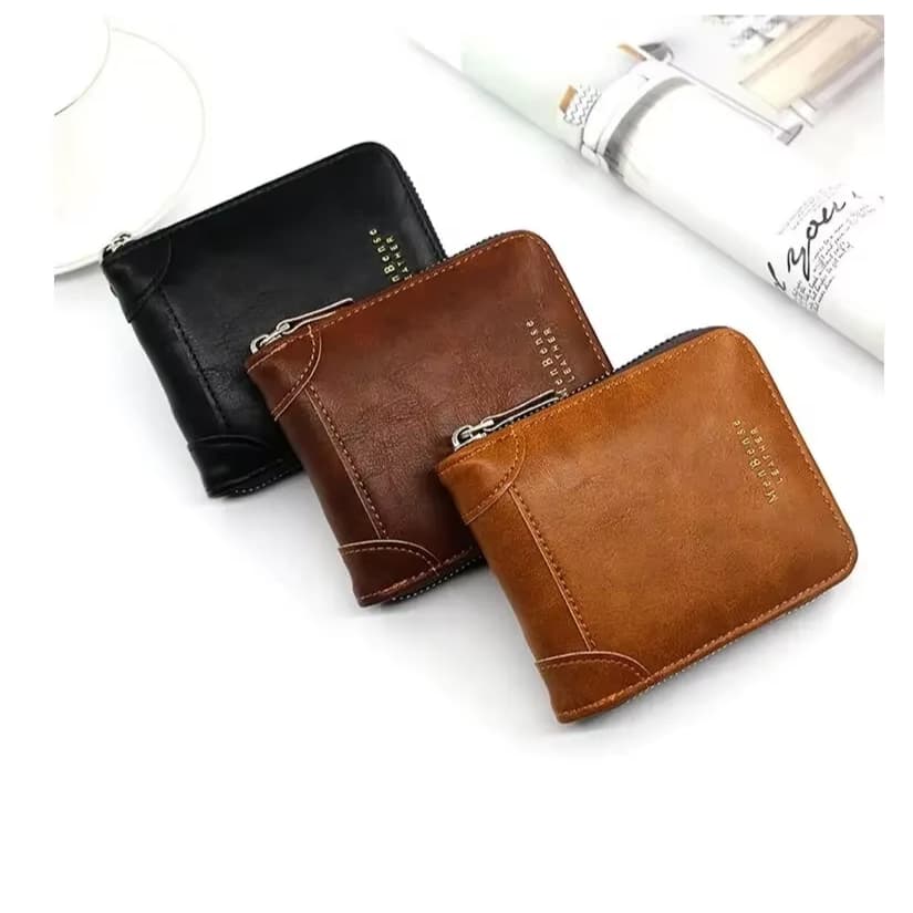 Carteira Masculina de couro casual, impermeável com zíper cores diversas.