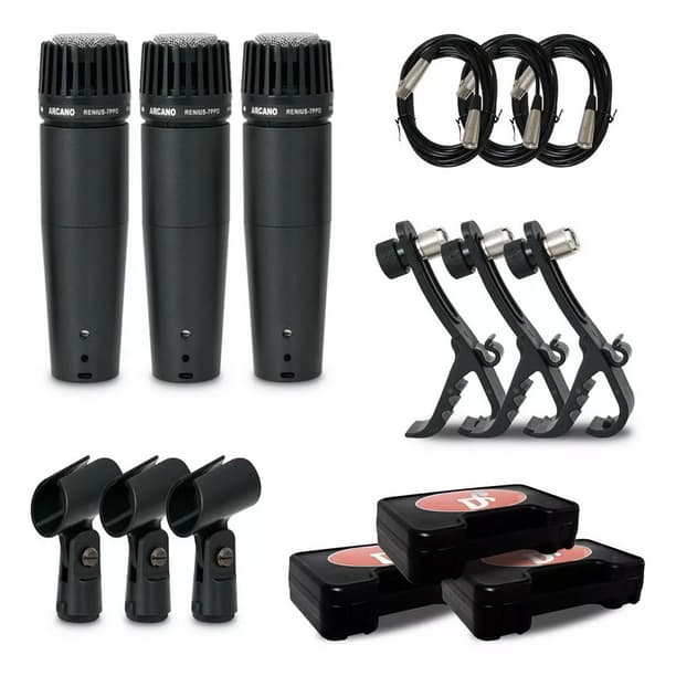 Kit Arcano 3 Microfones Dinâmicos Renius-7 Ppd Xlr-xlr