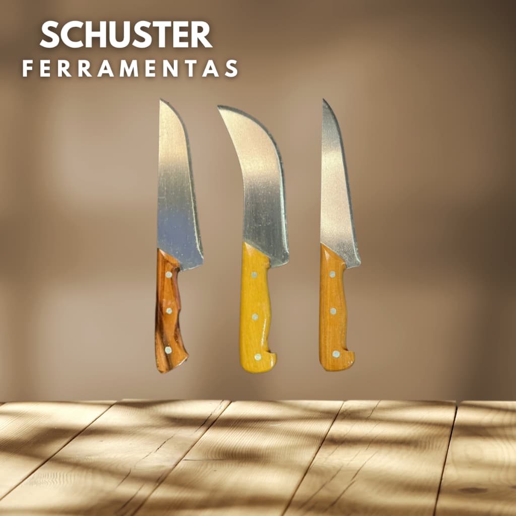 KIT 3 Facas Artesanais/Profissionais Grandes P/ Churrasco/Cozinha 9,8''pol cabo madeira lâm aço carb