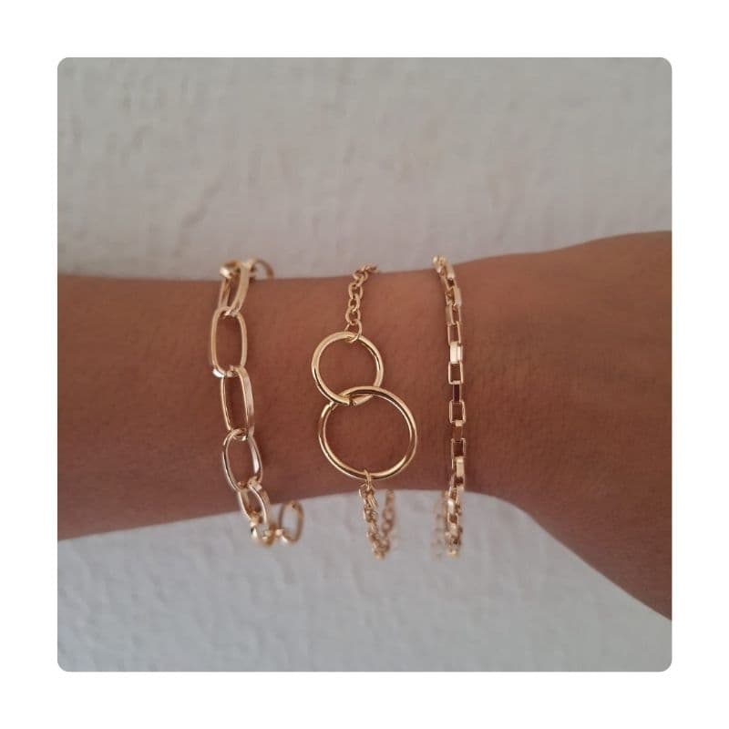 Kit Conjunto 3 Pulseiras Femininas Berloque  Folheado A Ouro com garantia e frente grátis