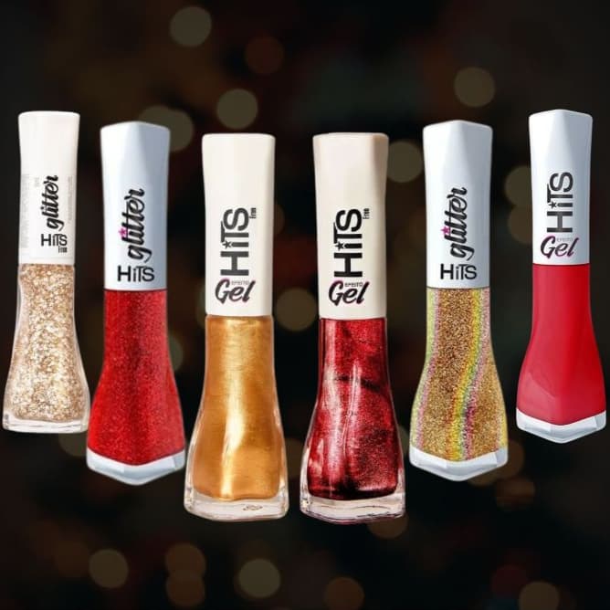 Esmalte hits kit natal esmaltes dourado, vermelho, gliteer, cintilante