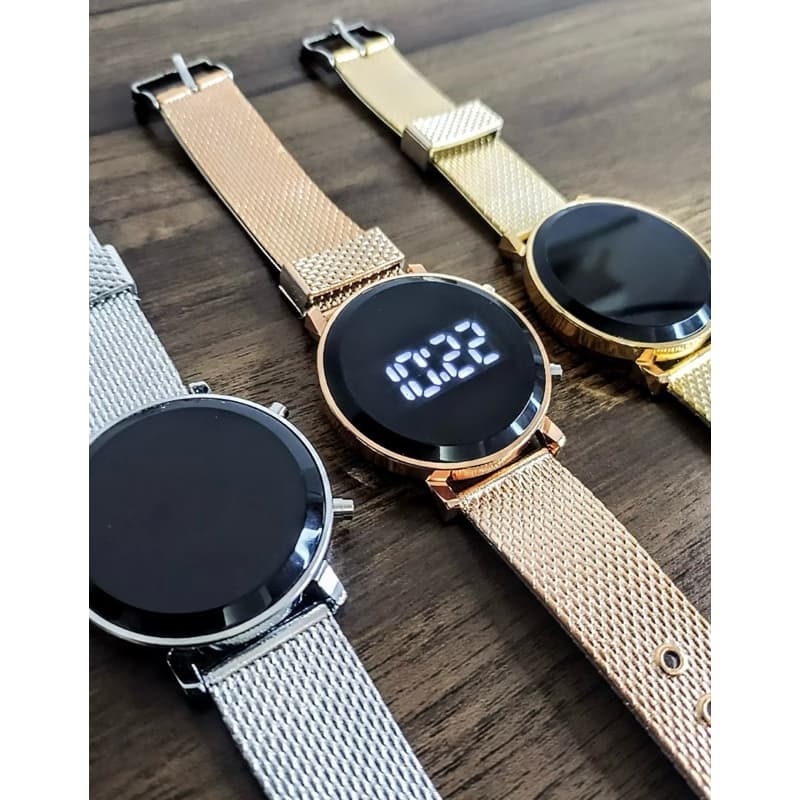 Relógio Feminino Digital Led Rose Preto Dourado Prata Moda Fashion Blogueira Estiloso