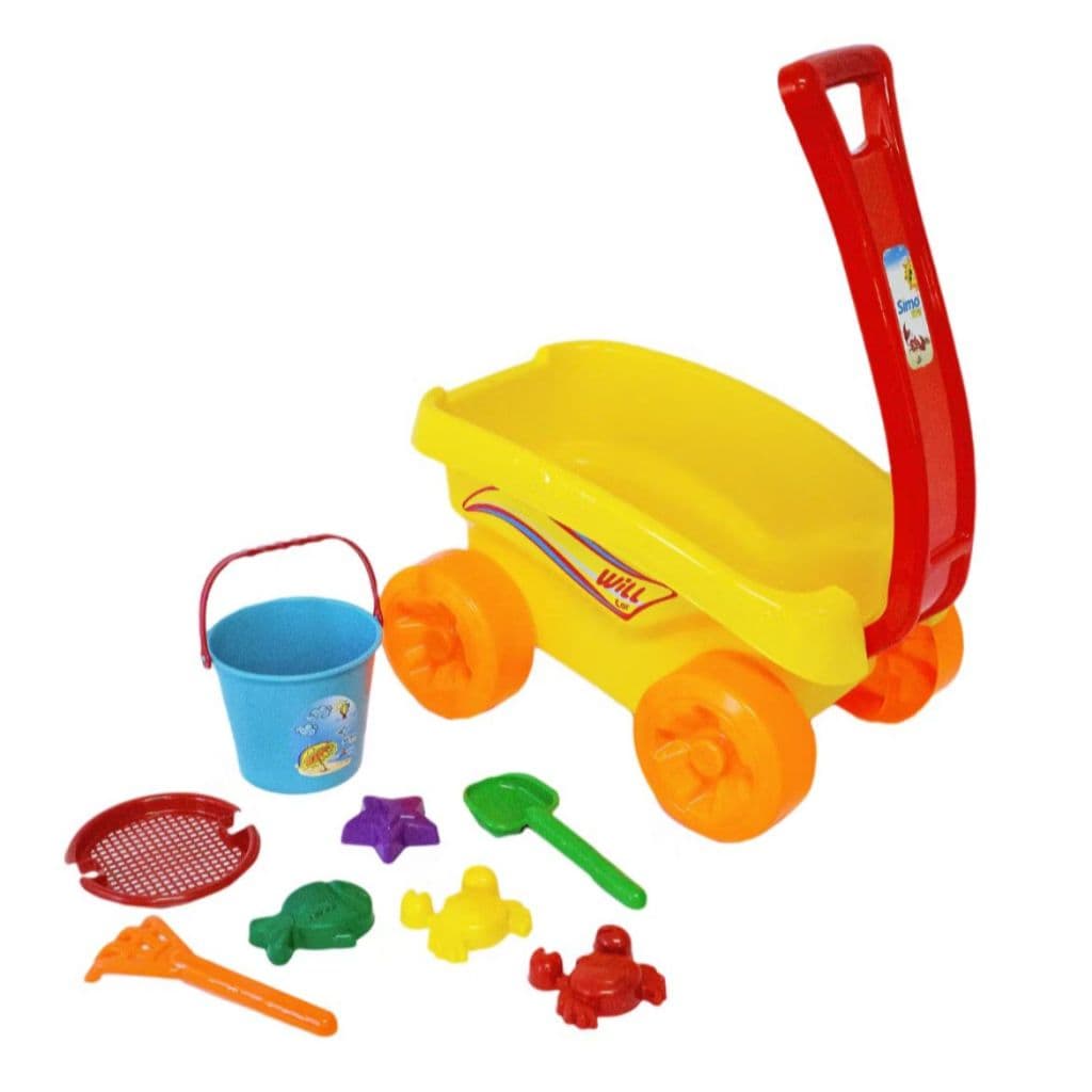 Carro de Praia Brinquedo com Balde Forminhas Pá E Rastel Didática Infantil Menino Menina