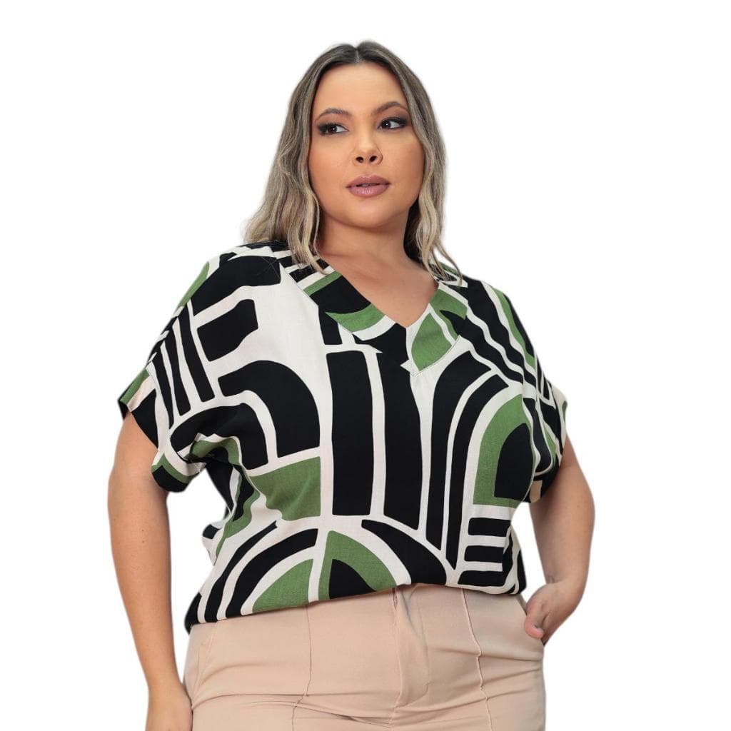 BLUSA FEMININA PLUS SIZE ELEGANTE  DECOTE V, EM VISCOLINHO