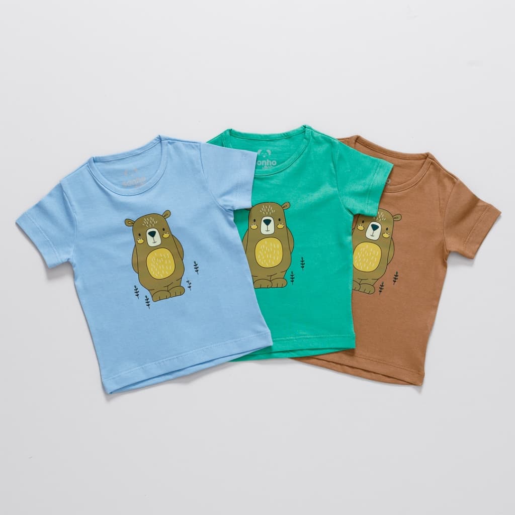 Kit 03 Camisetas Meia Malha Bebê Menino 100% Algodão Estampada