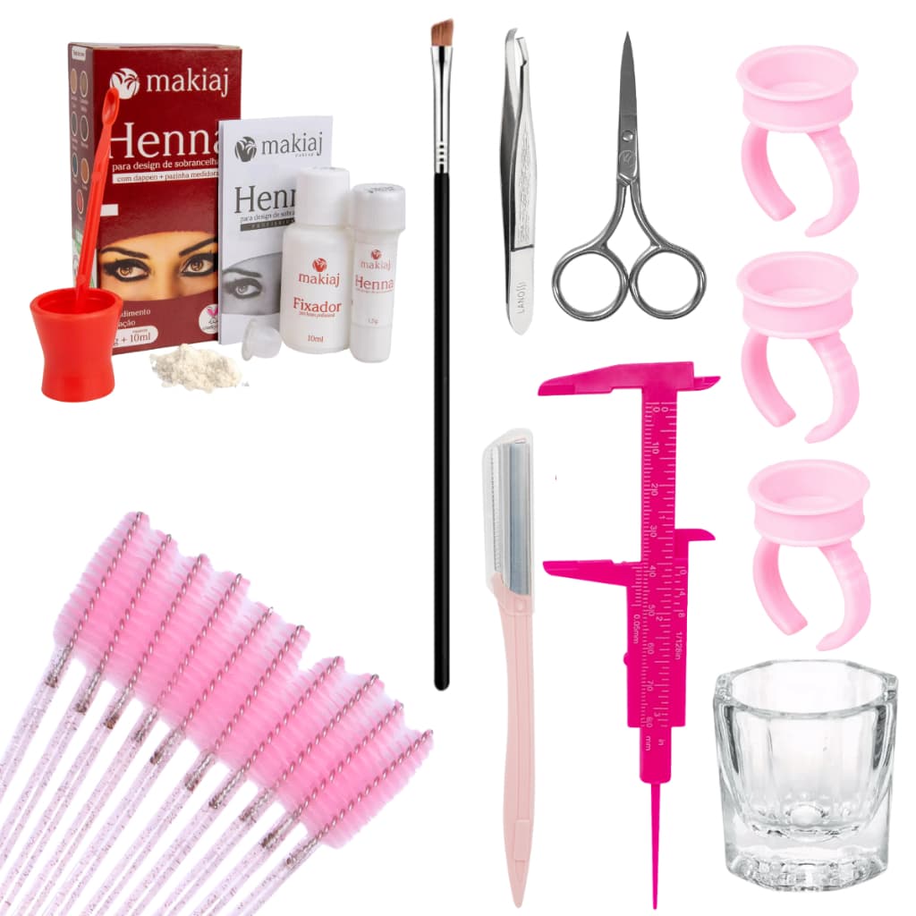 Kit Design para Sobrancelhas Henna Makiaj Hipoalergênica Paquimêtro Navalha Completo