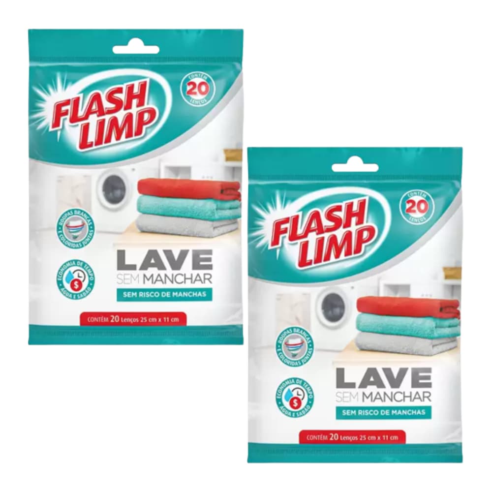 Kit com 2 Lenços Lave Sem Manchar Anti Mancha C/20 Unidades Cada Flash Limp