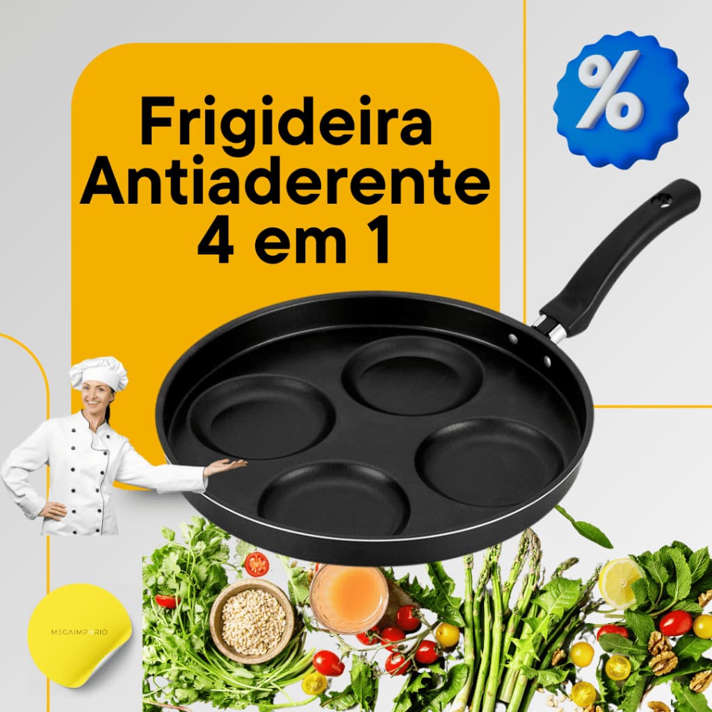 Frigideira Antiaderente Alumínio Multiuso 4 em 1 - Ovos e Hamburguer
