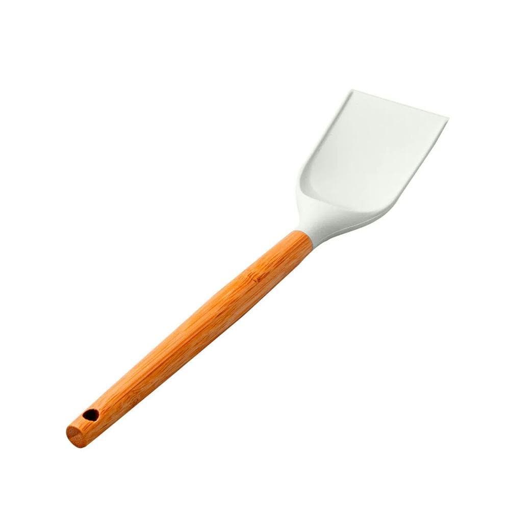 Espátula flat em bambu e silicone Hudson Home Prime 30,5cm branco.