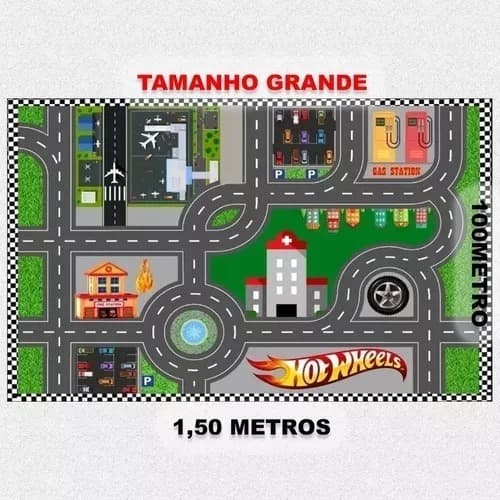Pista Hot Wheels Cidade Completa – Grande Tapete para Carrinhos + 3 Unidades