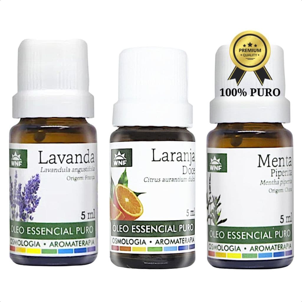 WNF Kit Óleo Essencial Lavanda, Laranja e Hortelã Pimenta 100% Puro 5ml
