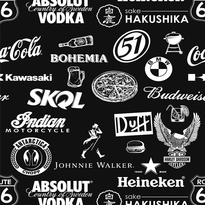 Papel De Parede Adesivo Gourmet Bar Marcas Cervejas Drink Vintage Retrô Fundo Preto