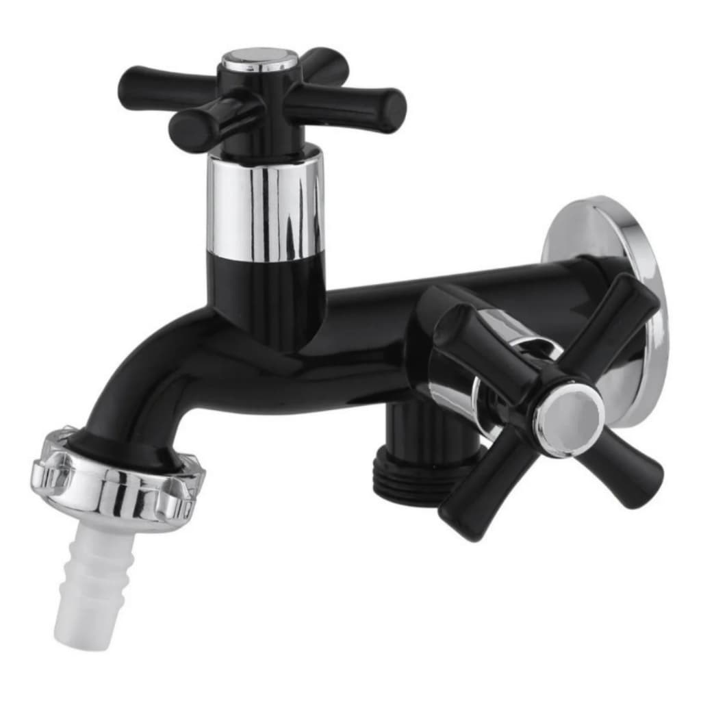 Torneira Para Tanque Ou Maquina 1028 1/4 De Volta Com 2 Saídas Preta Com Cromado C31