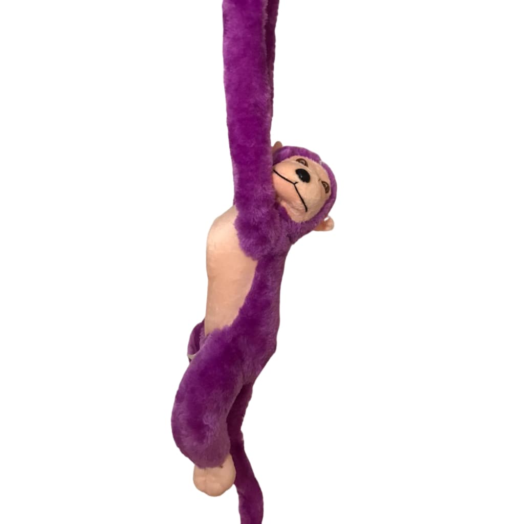 Macaco Roxo De Pelúcia De Pendurar Ascende Os Olhos Vermelhos E Faz Som De Macaco Grita
