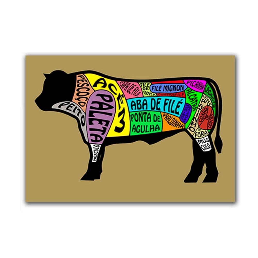 Quadro Placa Decorativa Para Area de Churrasco Cortes de Carne Boi Grill Decoração Churrasqueira