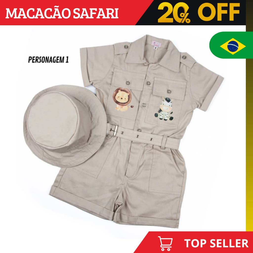Macacão Safari para Criança –Fantasia Temática com Personagens