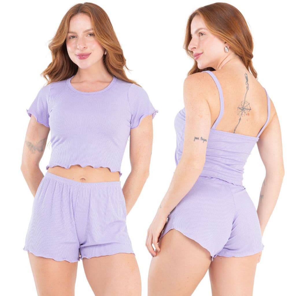 Baby Doll Curto Blusinha Canelada Ribana Amora