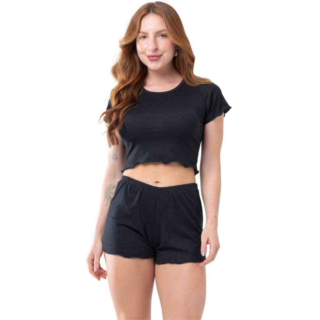 Baby Doll Curto Blusinha Canelada Ribana Amora