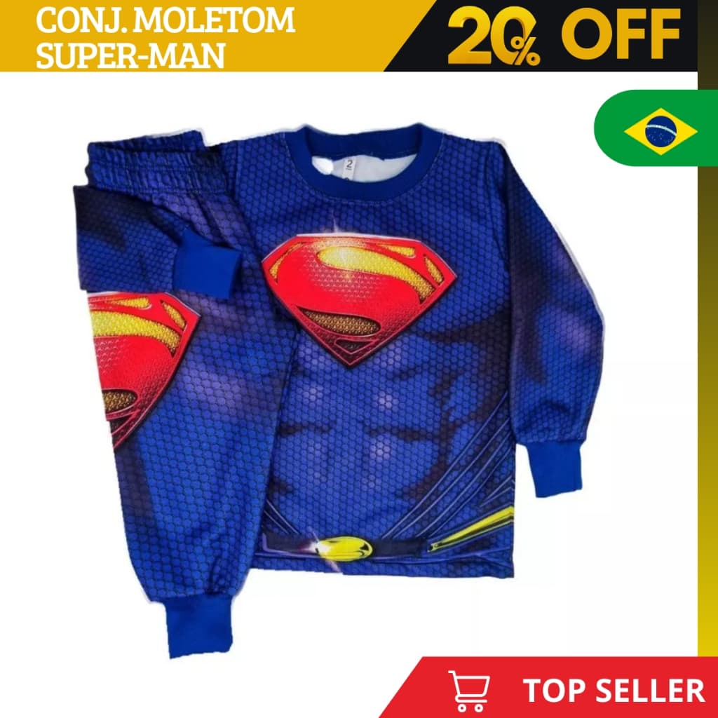 Conjunto de Moletom Menino Herói Super Man Inverno Infantil