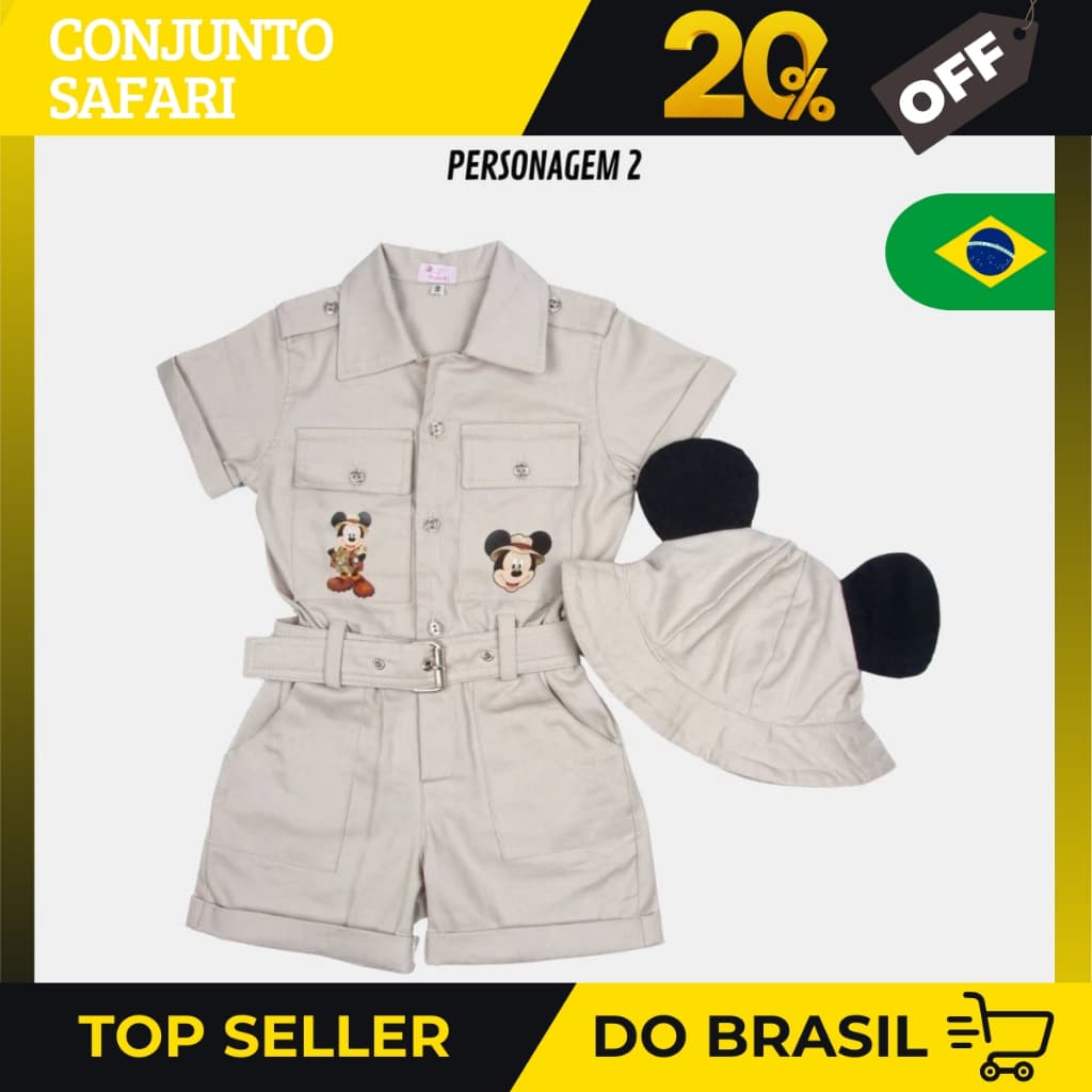 Roupa do Safari Macacão Infantil Festa de 1 ano Menino
