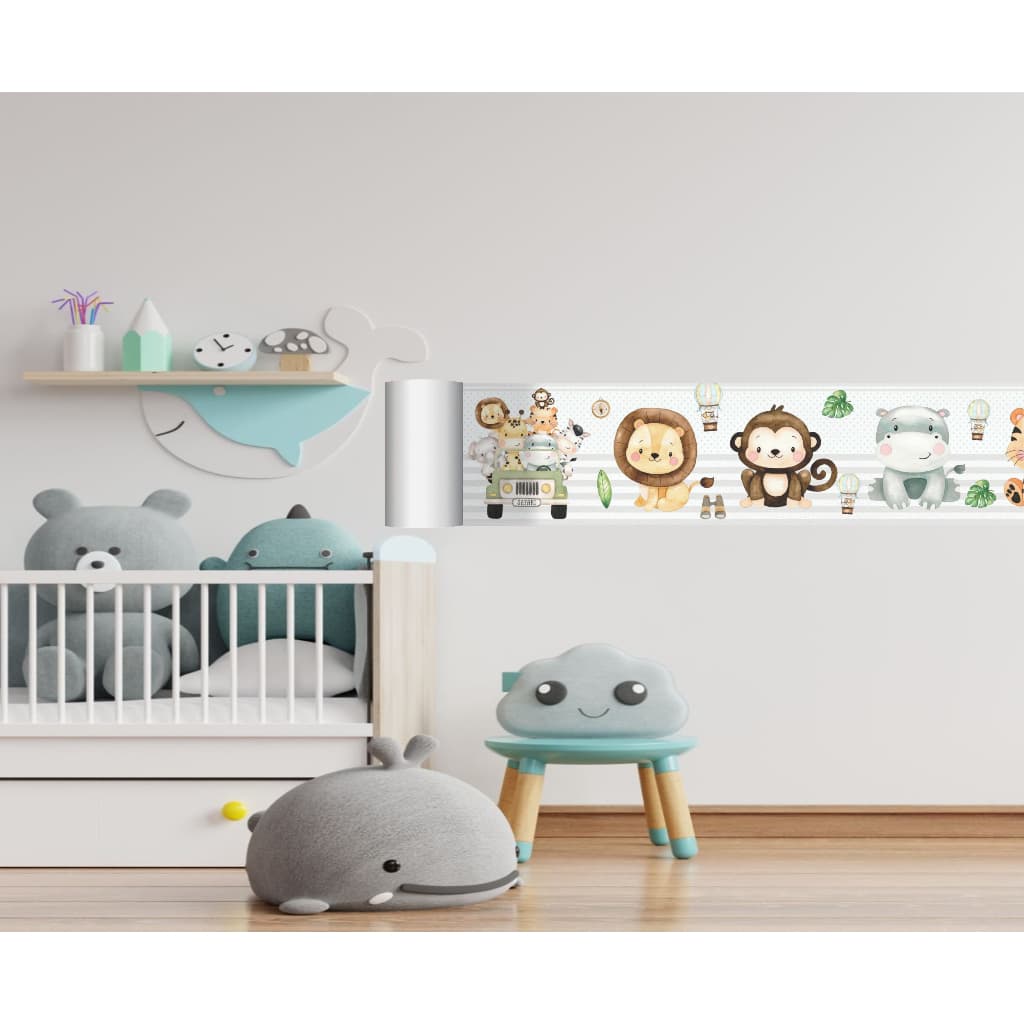 Faixa Decorativa Infantil Menino Adesivo Papel de Parede 1,00 x 0,15 SAFARI BRANCO