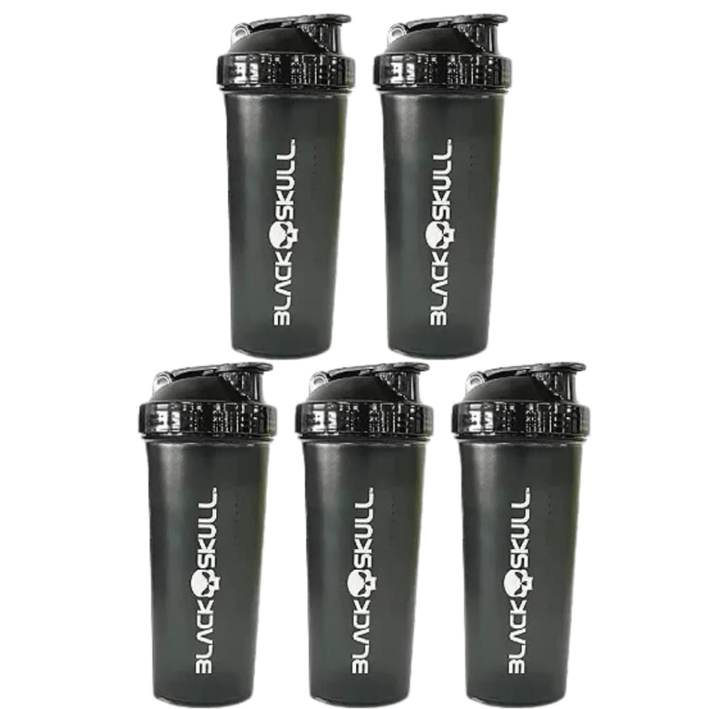 Kit 5x Coqueteleira Preta Blackskull 600ml Cada