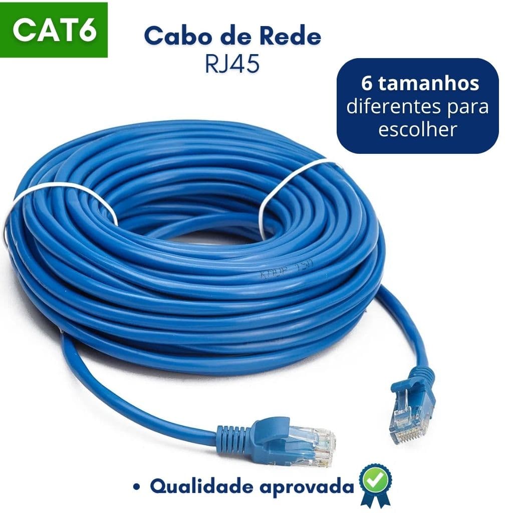 Cabo Rede CAT6 LAN Ethernet RJ45 3m 5m 10m 15m 25m Montado Alta Velocidade 8P8C Homologado Anatel