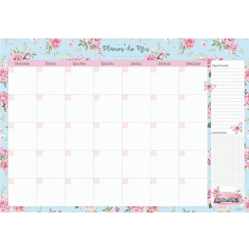 Planner Mensal Organizador De Tarefas Floral Rosas Feminino Papelaria Fofa Criativa