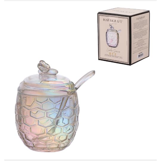 Açucareiro de Vidro Com Colher BEE Transparente Ou Furta Cor 230ml - HAUSKRAFT
